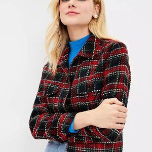 LOFT Plaid Textured Tweed Shirt Jacket